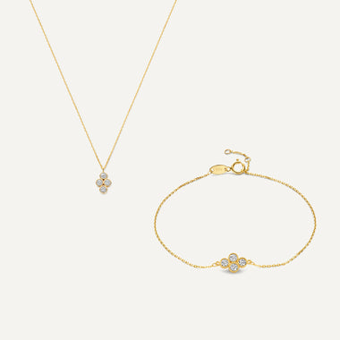 14 Karaat Goud Zirkonia Bloemen Set - 1