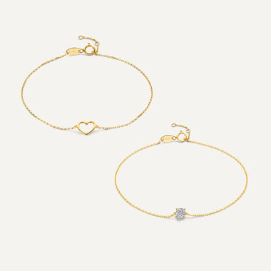 14 Karat Gold Open Heart Round Cut Zirconia Bracelet Set - 1