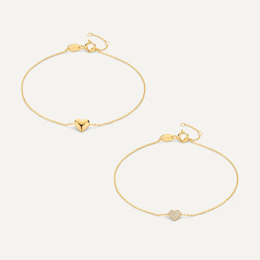 14 Karat Gold Heart Duo Bracelet Set - 1