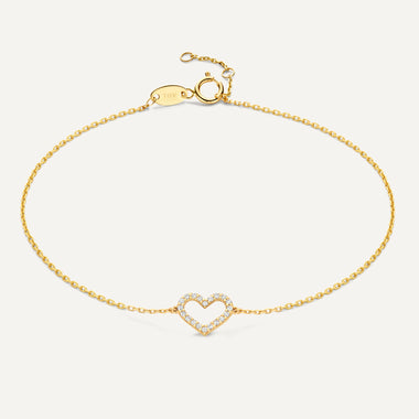 14 Karat Gold Pavé Cubic Zirconia Open Heart Bracelet - 1