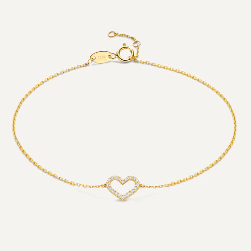 14 Karat Gold Pavé Cubic Zirconia Open Heart Bracelet