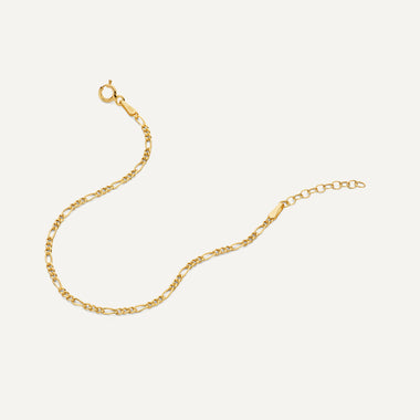 Or 14 Carats Bracelet Chaîne Fin Figaro - 5