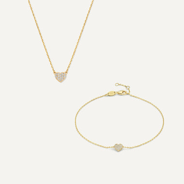 Or jaune 14 carats (585/1000) Ensemble cœur pavé de zircons - 1