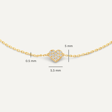 Or 14 Carats Bracelet Cœur Zircon Pavé - 6
