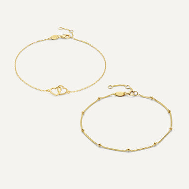 14 Karat Gold Set de pulseiras coração ligado com esferas - 1