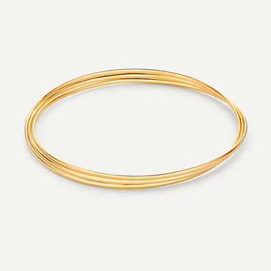 Oro de 14 Quilates Triple Slim Curved Stacker Bangle - 1