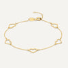 14 Karat Gold Stationed Open Heart Pendant Bracelet - 1