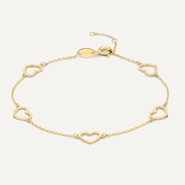 14 Karat Gold Stationed Open Heart Pendant Bracelet - 1