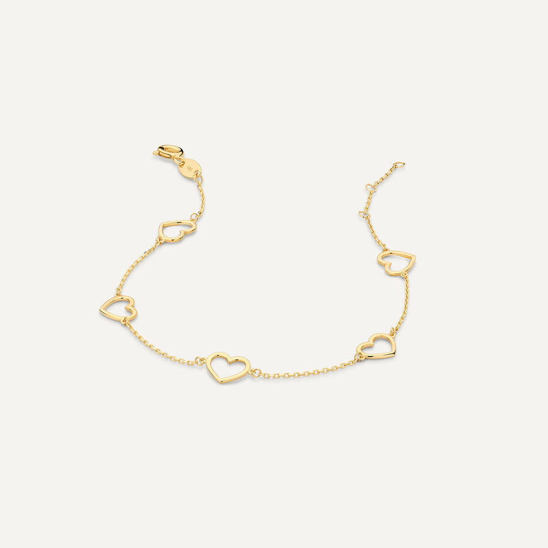 Stationed Open Heart Pendant Bracelet