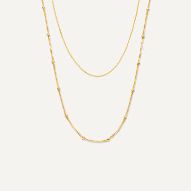 14 Karat Gold Stationed Spheres Essential Necklaces Set - 1