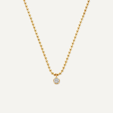 14 Karat Gold Bezel Set Cubic Zirconia Beaded Pendant Necklace - 1