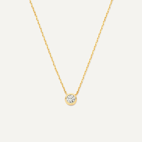 tov essentials Bezel Set Zirkonia Pendant Ketting 14 Karaat Goud