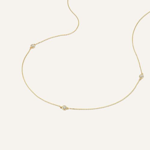 14 Karat Gold Satellite Bezel Set Cubic Zirconia Necklace