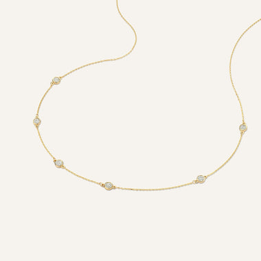 14 Karat Gold Stationed Bezel Set Cubic Zirconia Necklace - 6