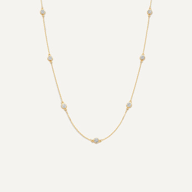 14 Karat Gold Stationed Bezel Set Cubic Zirconia Necklace - 1