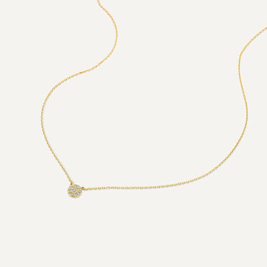 Or 14 Carats Collier Pendentif Rond Zircon Pavé - 9