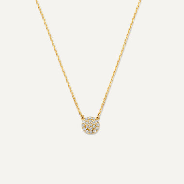 Or 14 Carats Collier Pendentif Rond Zircon Pavé - 1