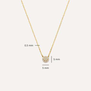 Or 14 Carats Collier Pendentif Rond Zircon Pavé - 11