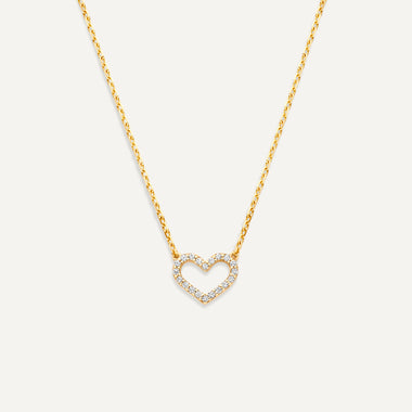 14 Karat Gold Pavé Cubic Zirconia Open Heart Pendant Necklace - 1