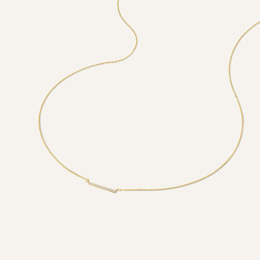 Or 14 Carats Collier Pendentif Bar Zircon Pavé - 7