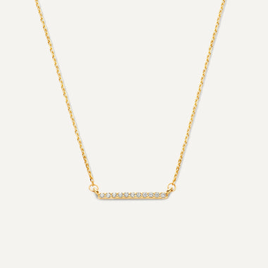 Or 14 Carats Collier Pendentif Bar Zircon Pavé - 1