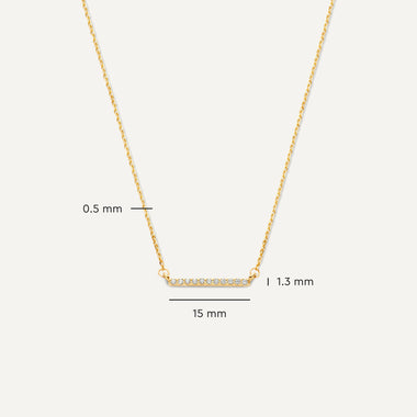 Or 14 Carats Collier Pendentif Bar Zircon Pavé - 9
