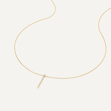 14 Karaat Goud Pavé Zirkonia Verticale Staaf Pendant Ketting - 6