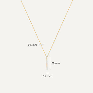 14 Karaat Goud Pavé Zirkonia Verticale Staaf Pendant Ketting - 8