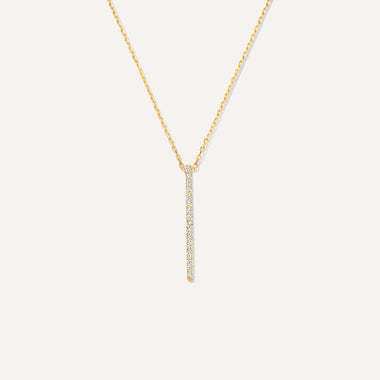 14 Karaat Goud Pavé Zirkonia Verticale Staaf Pendant Ketting - 1