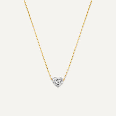 14 Karat Gold Pavé Cubic Zirconia Puffy Heart Pendant Necklace - 1