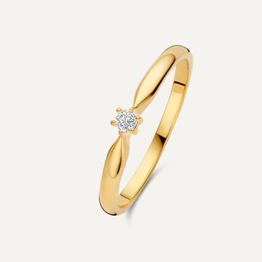 14 Karaat Goud met Diamant Six Prong Diamant Solitair Tapered Ring (0.05 ct) - 1