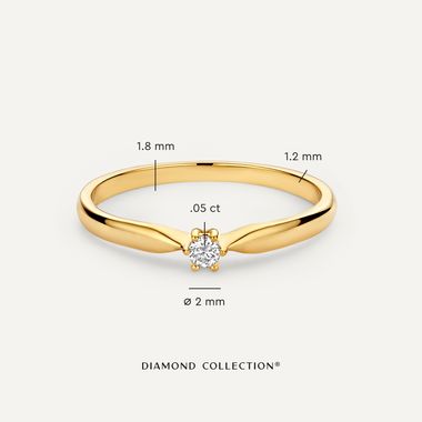 14 Karaat Goud met Diamant Six Prong Diamant Solitair Tapered Ring (0.05 ct) - 5
