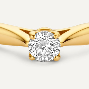 14 Karaat Goud met Diamant Four Prong Diamant Solitair Tapered Ring (0.10 ct) - 7