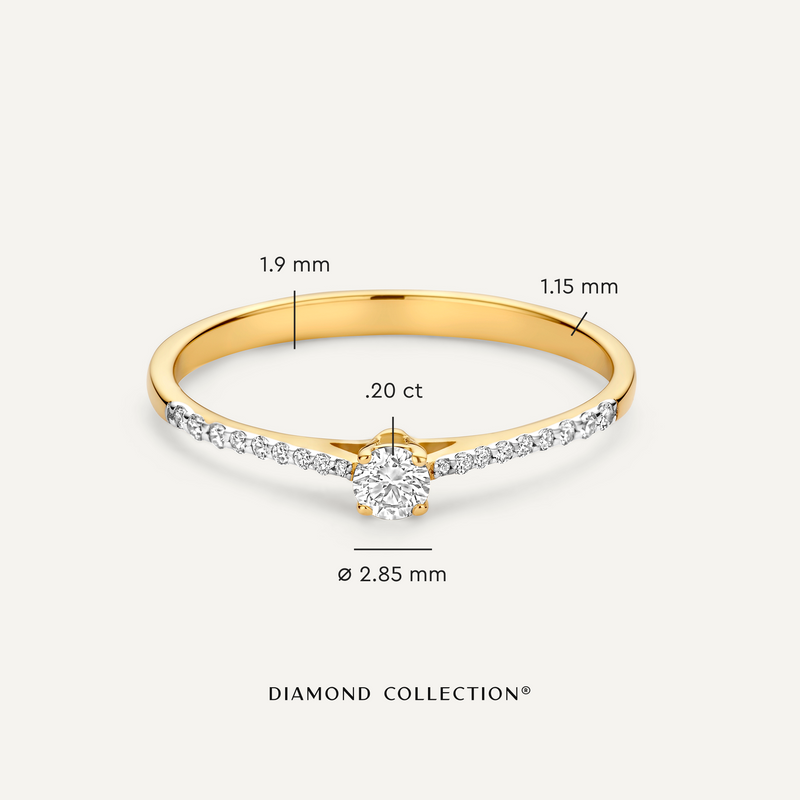 Four Prong Diamant Solitär Pavé Tapered Ring (0.20 ct)