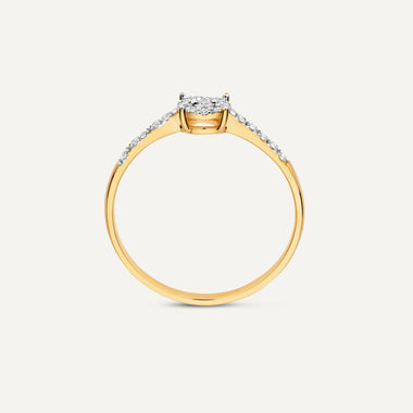 14 Karaat Goud met Diamanten Pavé Four Prong Diamant Halo Ring (0.13 ct) - 7