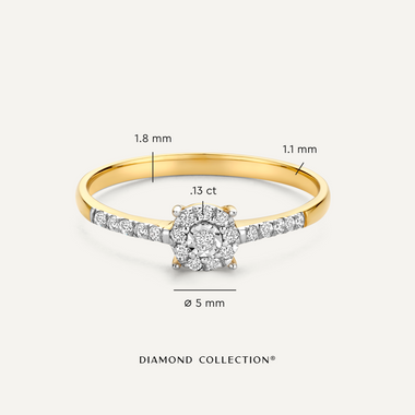 14 Karaat Goud met Diamanten Pavé Four Prong Diamant Halo Ring (0.13 ct) - 6