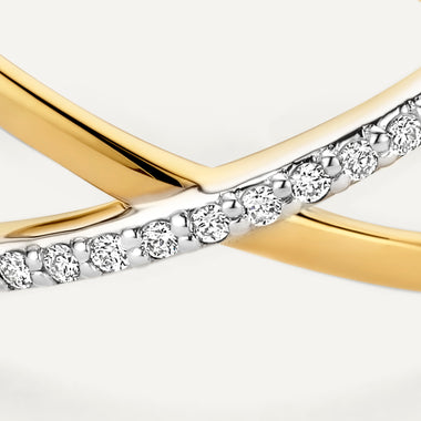 14 Karaat Goud met Diamanten Diamant X Ring (0.05 ct) - 7