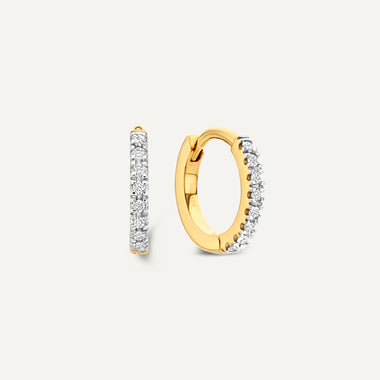 14 Karaat Goud met Diamanten Pavé Diamant Kleine Huggie Hoops (10mm) (0.06 ct) - 1