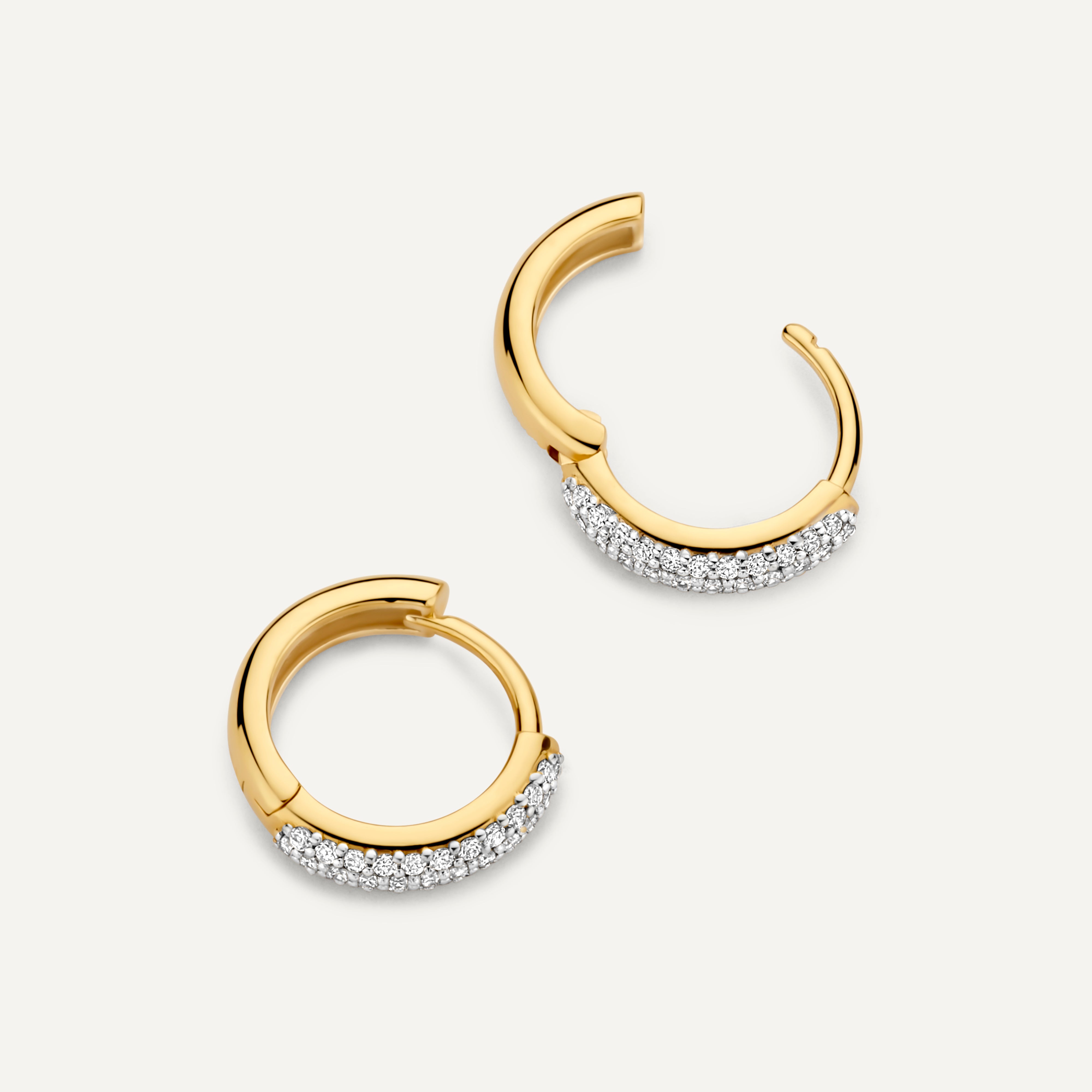 Pavé Diamond Curved Huggie Hoops (12mm) 14 Karat Gold