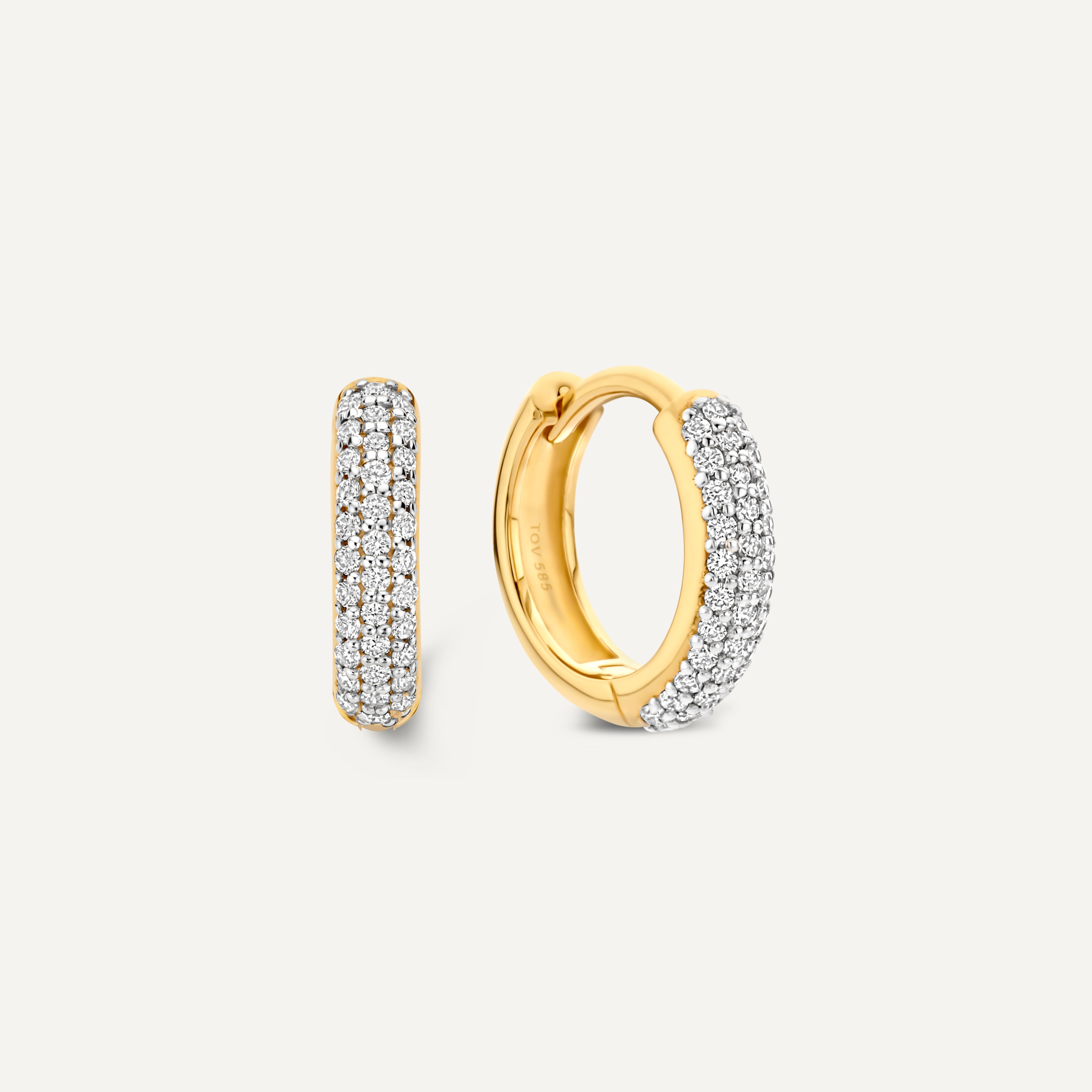 Pavé Diamond Curved Huggie Hoops (12mm) 14 Karat Gold