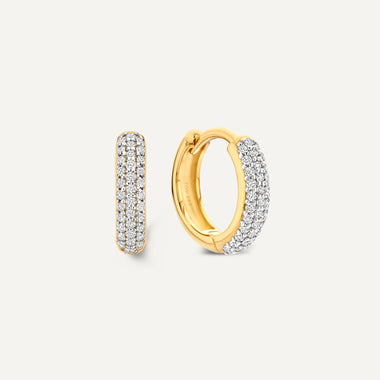 14 Karat Gold with Diamonds Pavé Diamond Curved Huggie Hoops (12mm) (0.22 ct) - 1