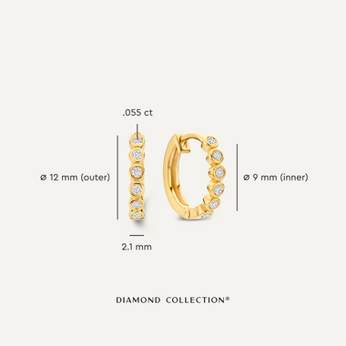14 Karaat Goud met Diamanten Bezel Set Diamant Huggie Hoops (12mm) (0.11 ct) - 6