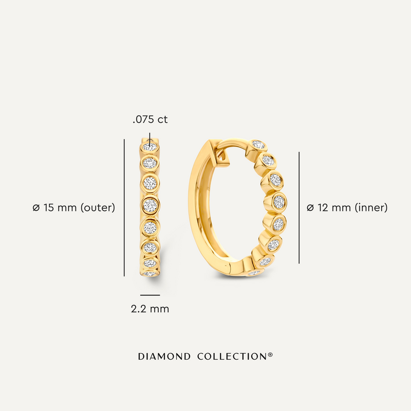 Bezel Set Diamant Kleine Hoops (15mm) (0.15 ct)