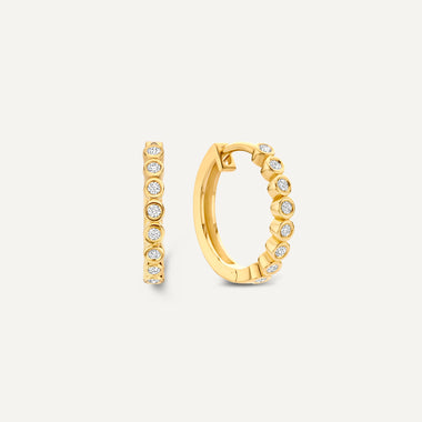 14 Karaat Goud met Diamanten Bezel Set Diamant Kleine Hoops (15mm) (0.15 ct) - 1