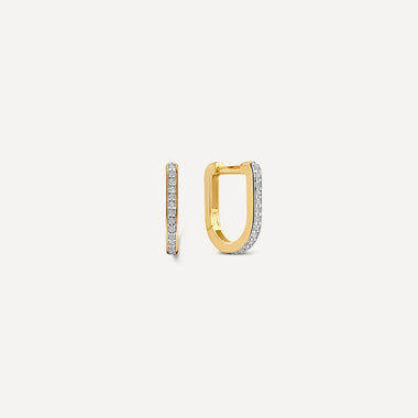 585er Gold mit Diamanten Pavé Diamond Huggie U Hoops (12 mm) (0.08 ct) - 1