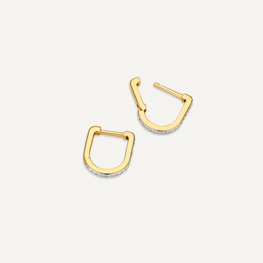 585er Gold mit Diamanten Pavé Diamond Huggie U Hoops (12 mm) (0.08 ct) - 4