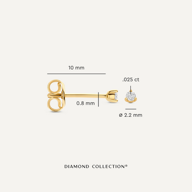 14 Karaat Goud met Diamant Three Prong Diamant Oorknopjes (0.05 ct) - 5