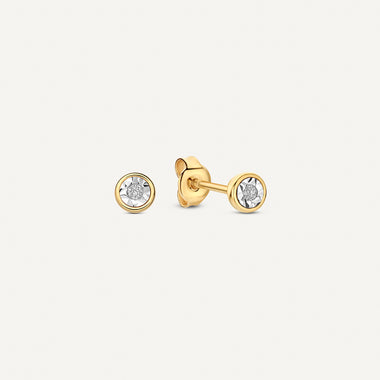 14 carati in oro con diamante Orecchini a Perno con Diamante Illusion Set (0.02 ct) - 1