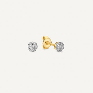 Oro 14 Carati con Diamanti Orecchini a Perno Cluster con Diamanti (0.10 ct) - 1