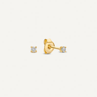 Ouro de 14 Quilates com Diamante Brincos de Pino de Diamante com Quatro Garras (0.05 ct) - 1